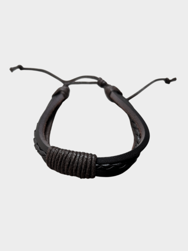 40 Pulsera Cuero Café Urbana con Cordón Grueso - Bisutería Masculina Moderna Ajustable