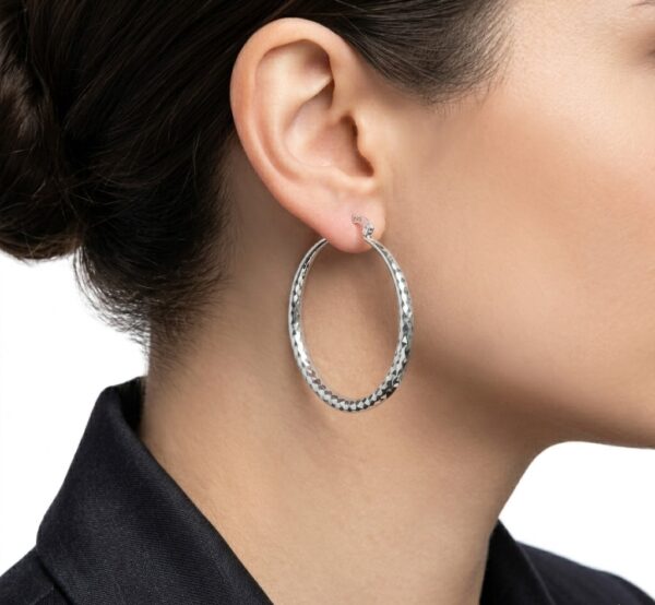 Aretes Arracadas de Plata 925 para Mujer con Textura Diamantada