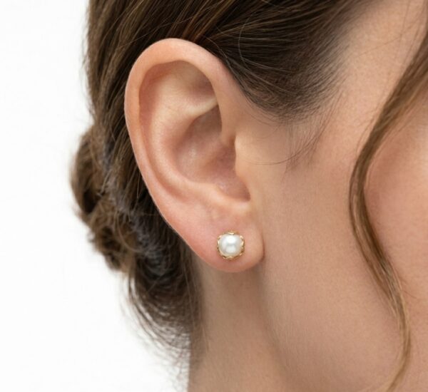 Aretes de Perla con Corona de Oro 14K