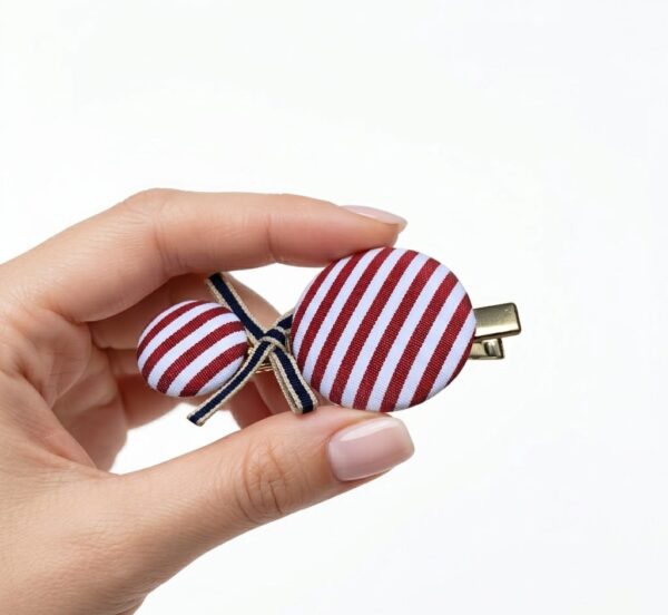 Broche para Cabello Rosa con Rayas y Moño | Accesorio Femenino Elegante