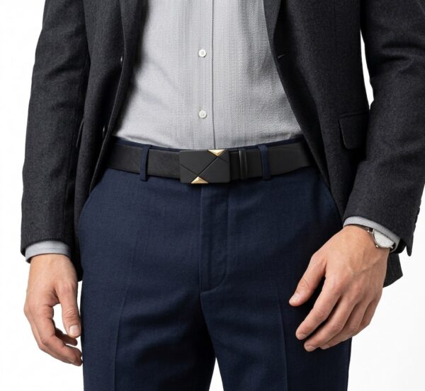 Cinturón Negro para Hombre con Hebilla Geométrica Dorada | Elegante, Formal y Casual