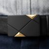 Cinturón Negro para Hombre con Hebilla Geométrica Dorada | Elegante, Formal y Casual