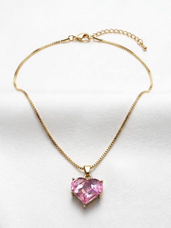 Collar Dorado para Mujer con Dije de Corazón Rosa Elegante